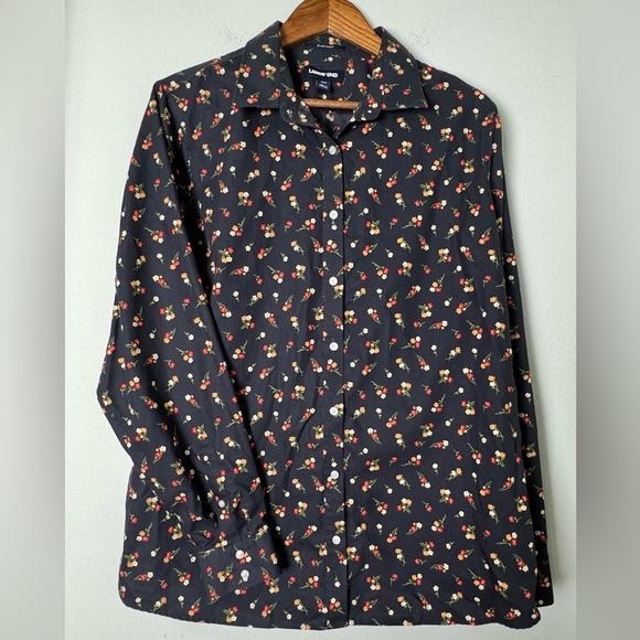 Lands’ End Women's Dark Floral No Iron Supima Long Sleeve Button Down Shirt 18T - Picture 1 of 7